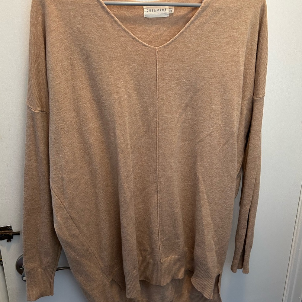 Dreamers Women's V-Neck Sweater in Tan